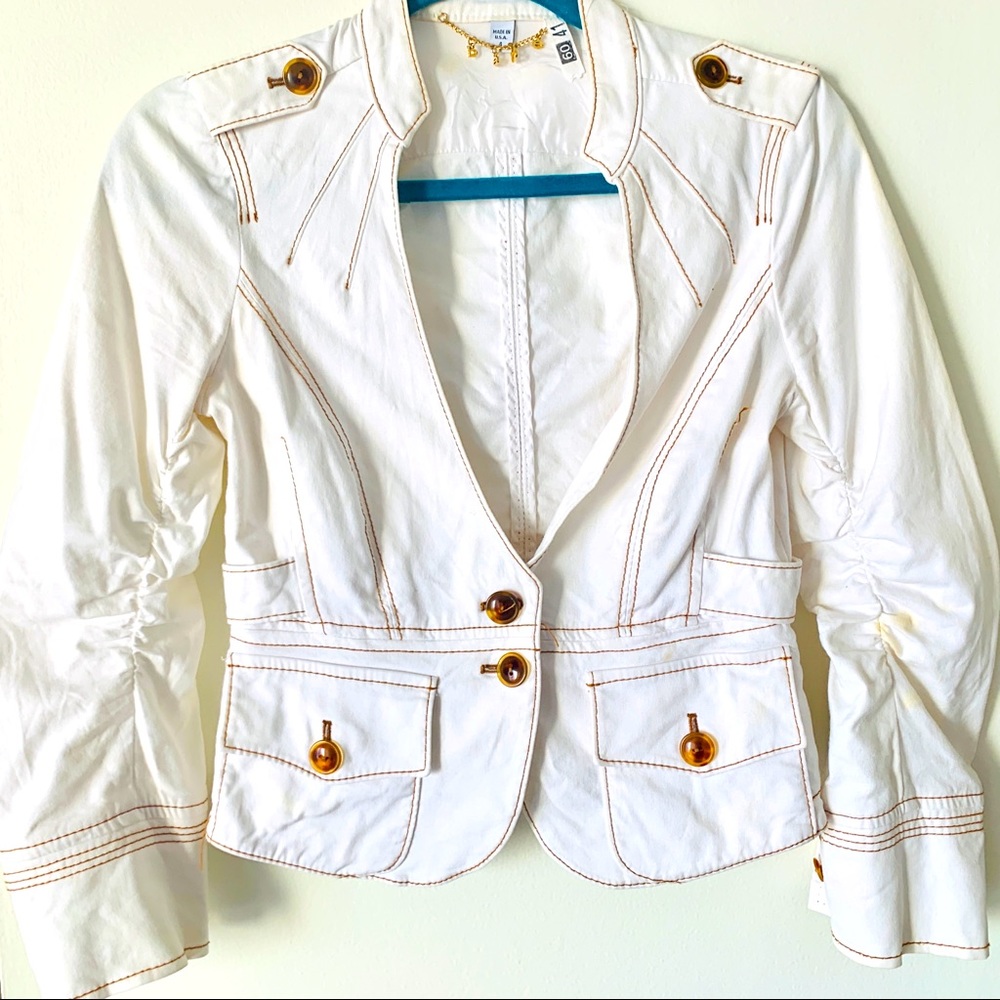 BEBE Cream w Brown Stitching Jacket/Shirt So Cute